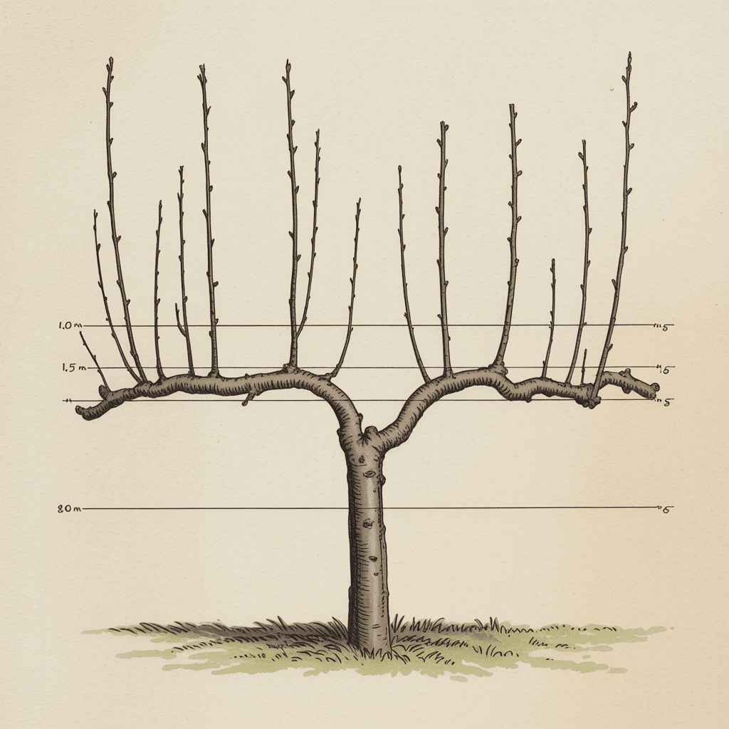 Illustration en planche botanique de la forme Cordon horizontal